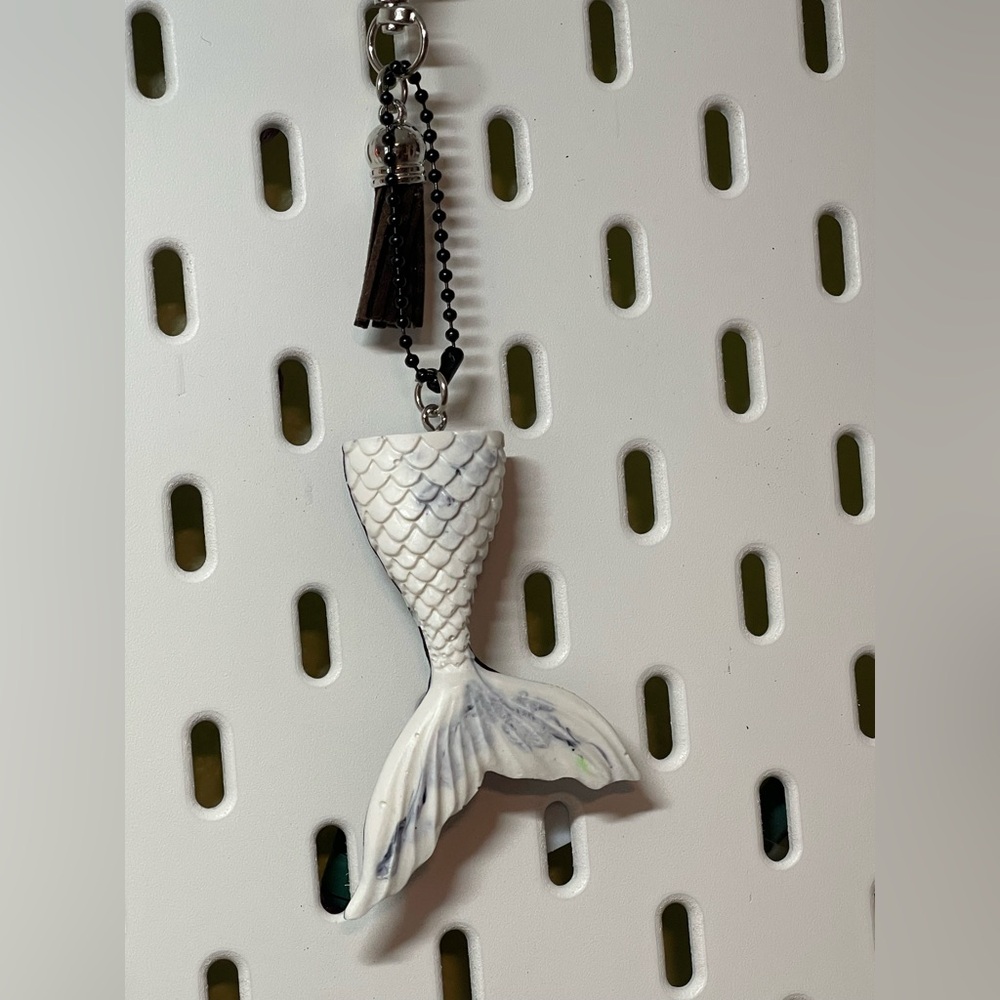Handcrafted Resin Mermaid Tail Keychain with Tassel